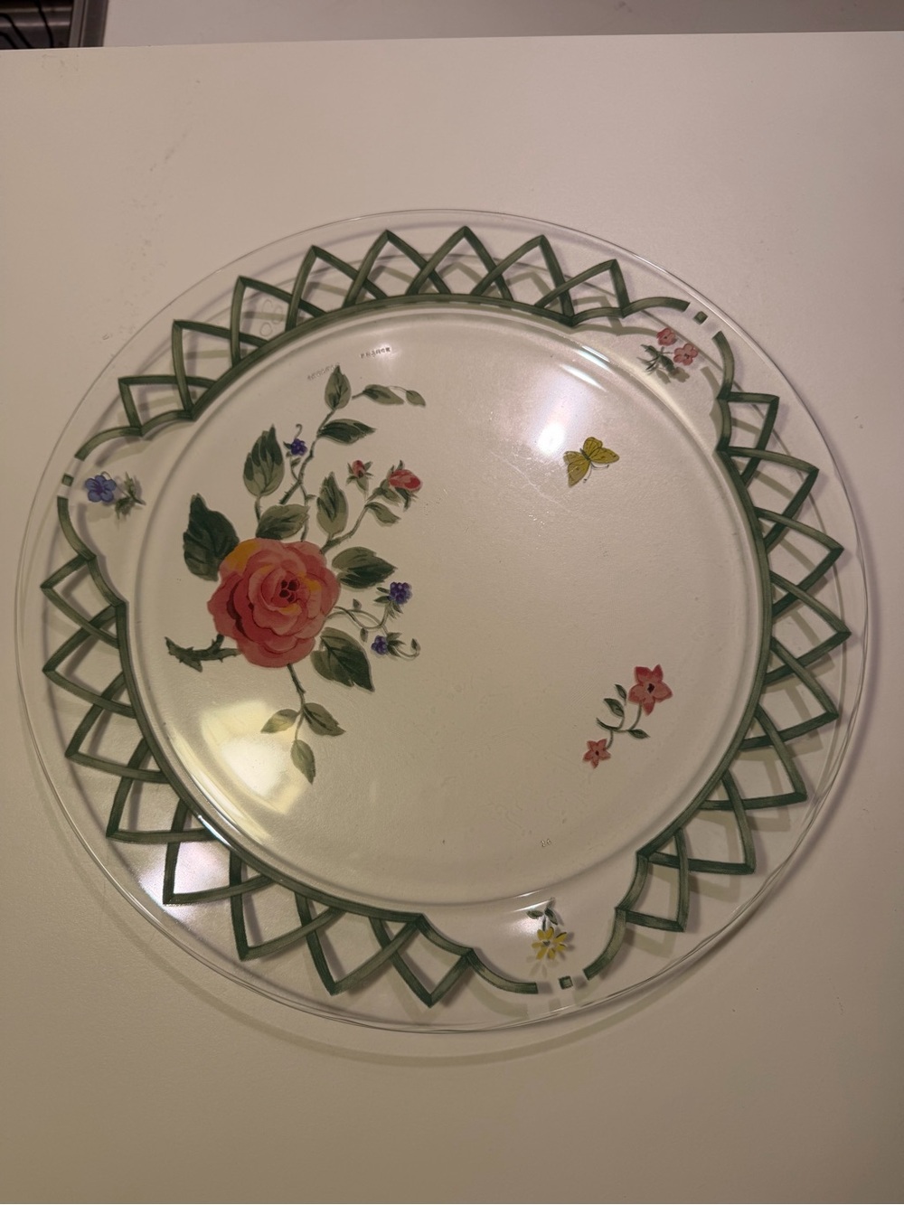Arcoroc France Floral Design Glass Plate Platter